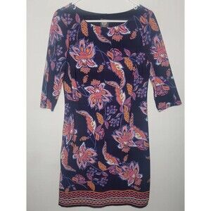 Vince Camuto Navy Paisley Floral 3/4 Sleeve Knee Length Dress Size 8